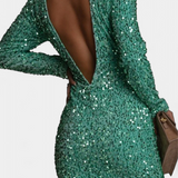 Vestido Largo de Noche Adèle con Espalda Descubierta y Brillo Invernal