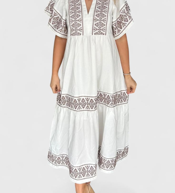 Vestido Maxi Boho Allona con Escote en V y Corte Relajado