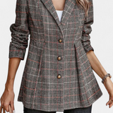Calico Blazer Peplum a Cuadros con Solapa de Muesca