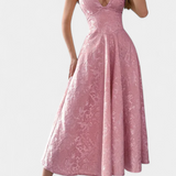 Vestido Midi Jacquard Gilda con Espalda Abierta y Cintura Alta