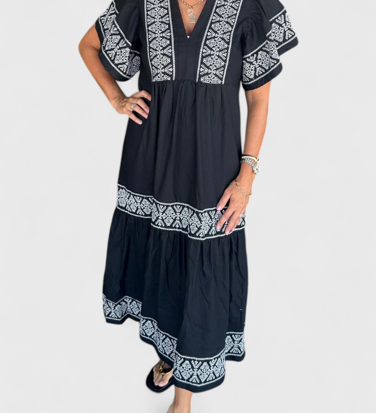 Vestido Maxi Boho Allona con Escote en V y Corte Relajado