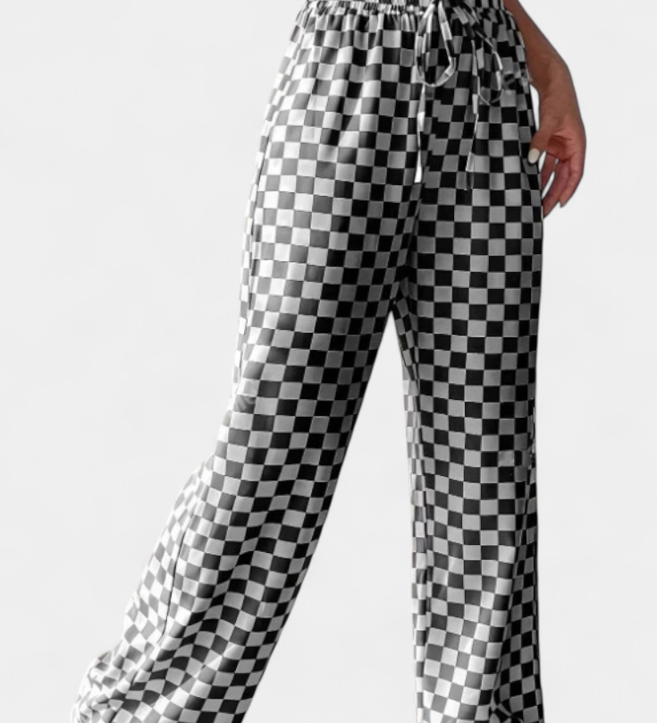 Hilaria Pantalones de Pierna Ancha con Estampado a Cuadros