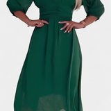 Vestido Midi Elegante Dorina con Escote en V y Mangas Livianas