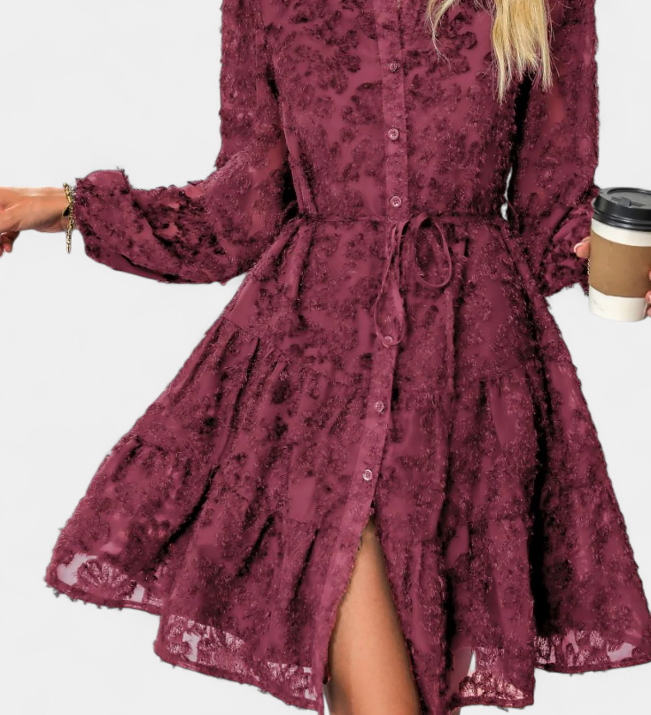 Vestido Camisa Soreia con Mangas Largas Texturizadas