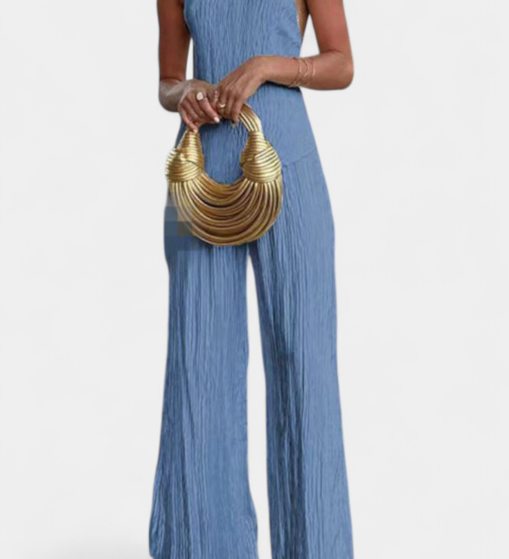 Pilarica Conjunto Elegante Plisado de Top Asimétrico y Pantalón Fluido
