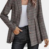 Calico Blazer Peplum a Cuadros con Solapa de Muesca