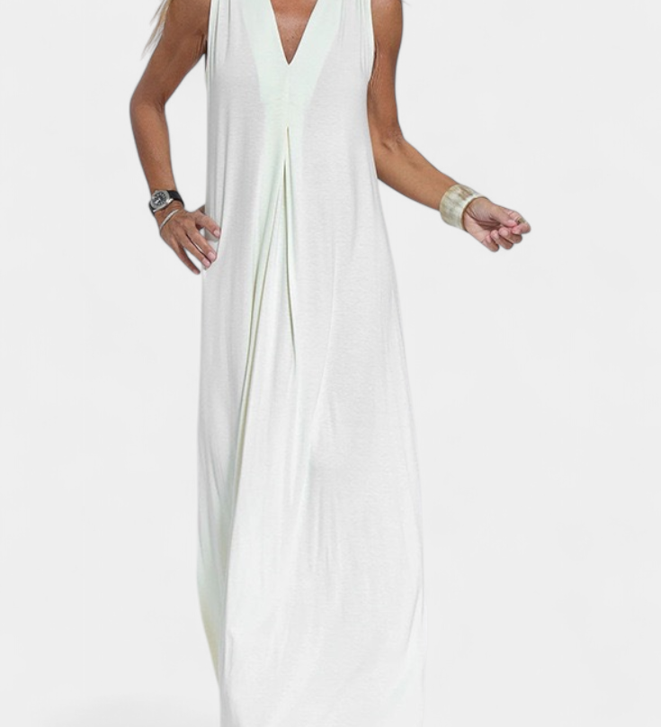 Vestido Maxi Felisa Sin Mangas en Color Sólido y Silueta Elegante