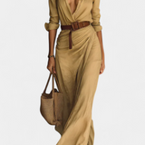 Vestido Maxi Souline con Solapa y Mangas Largas