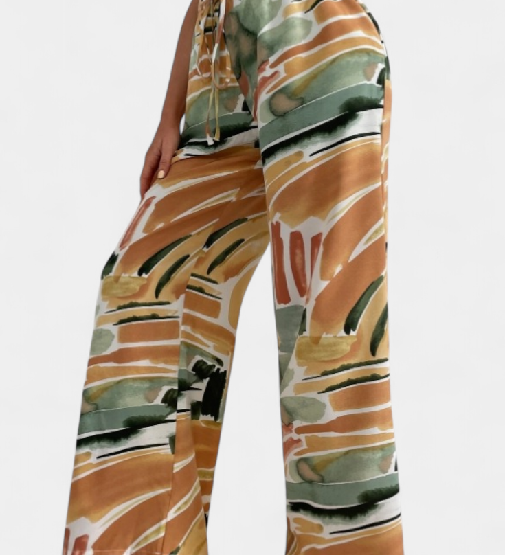 Senda Pantalones de Pierna Ancha con Estampado Abstracto