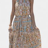 Vestido Largo de Seda Teófila con Estampado de Tesoros del Océano