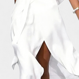 Vestido Effie White Cruzado con Escote Cut-Out y Abertura Frontal
