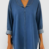 Alicia™ | Blusa vaquera retro con cuello chal