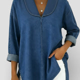 Alicia™ | Blusa vaquera retro con cuello chal
