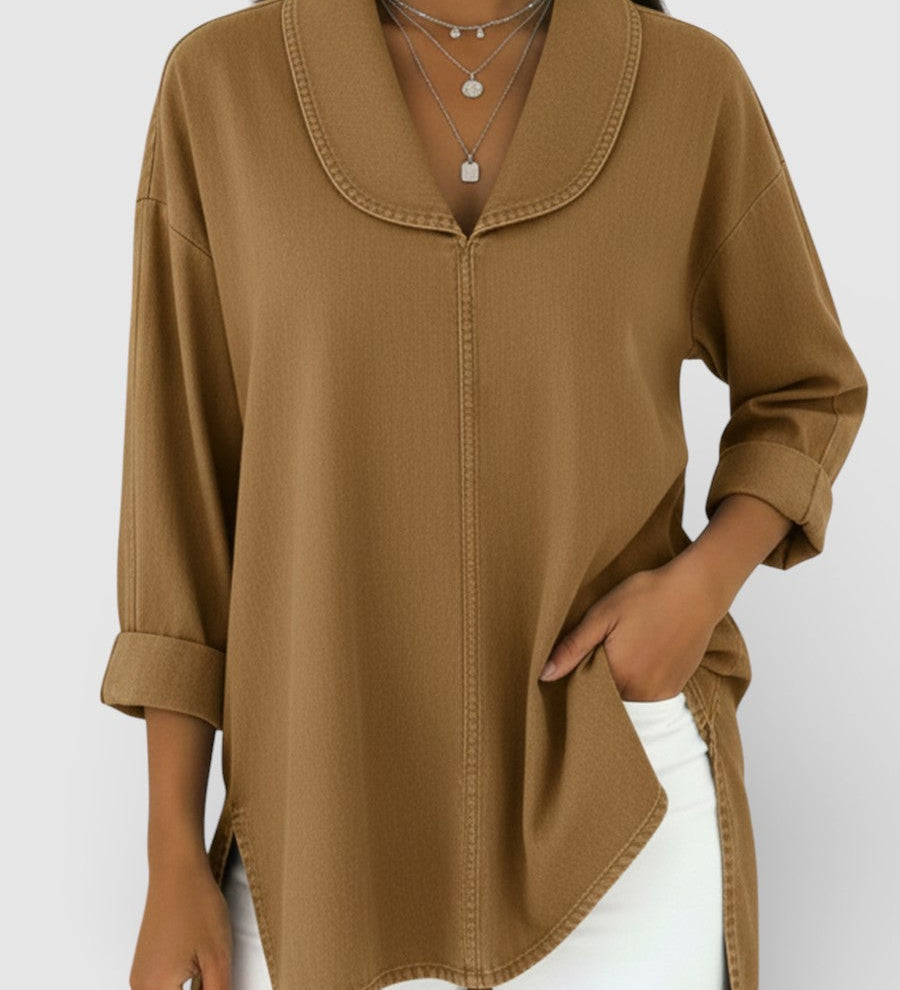 Alicia™ | Blusa vaquera retro con cuello chal