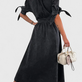Vestido Midi Adelina de Denim con Botones y Escote en V