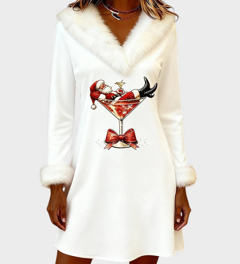 Eulalia™ | Vestido navideño con cuello de pelo